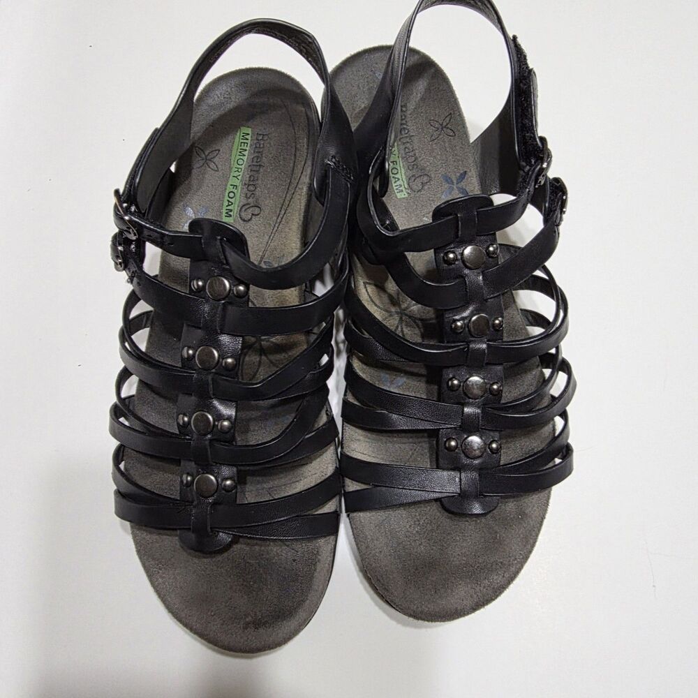 Baretraps Hydee Black Strappy Gladiator Memory Foam Comfort Sandals Women 7.5M